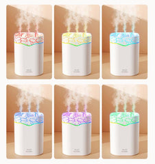 White Volcano Style 2L Cool Mist Humidifier - Triple Nozzle with RGB LED & Quiet Operation