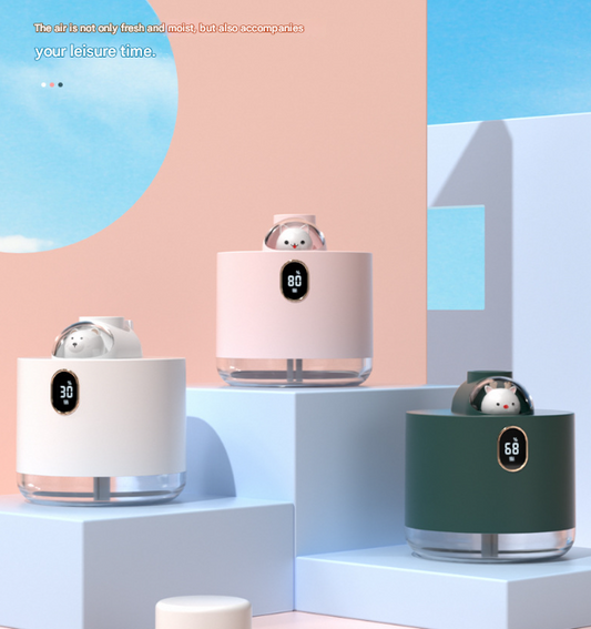 White Adorable Space Capsule Humidifier - Portable USB Cool Mist Maker with LED Display & Ambient Night Light