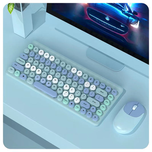 Wireless Keyboard & Mouse Combo - Retro Round Keycaps, 2.4GHz Ergonomic Design(green)