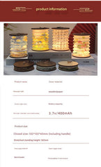 Foldable Telescopic Lantern Lamp - 3 Light Modes, USB Rechargeable, Wood/Paper Finish(Ink Bamboo Painting)