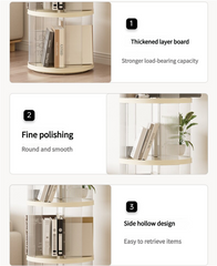 Rotating circular bookshelf 2 layers- Cream White Multi-Layer Storage Rack, 40.5x40.5x69.5cm (ABS+PET)