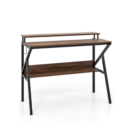 Space Saving Computer Desk With Monitor Stand And Storage Shelf