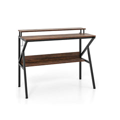 Space Saving Computer Desk With Monitor Stand And Storage Shelf
