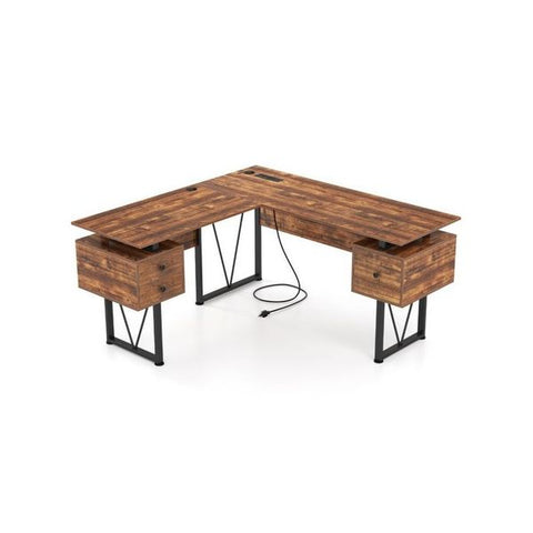 L Shaped Computer Desk With Power Outlets And Storage Drawers