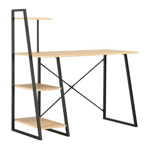Desk With Shelving Unit Black And Oak 102X50X117 Cm