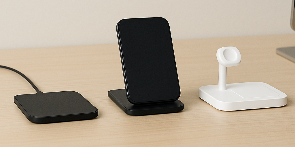 Sleek charging stations and wireless chargers for desks
