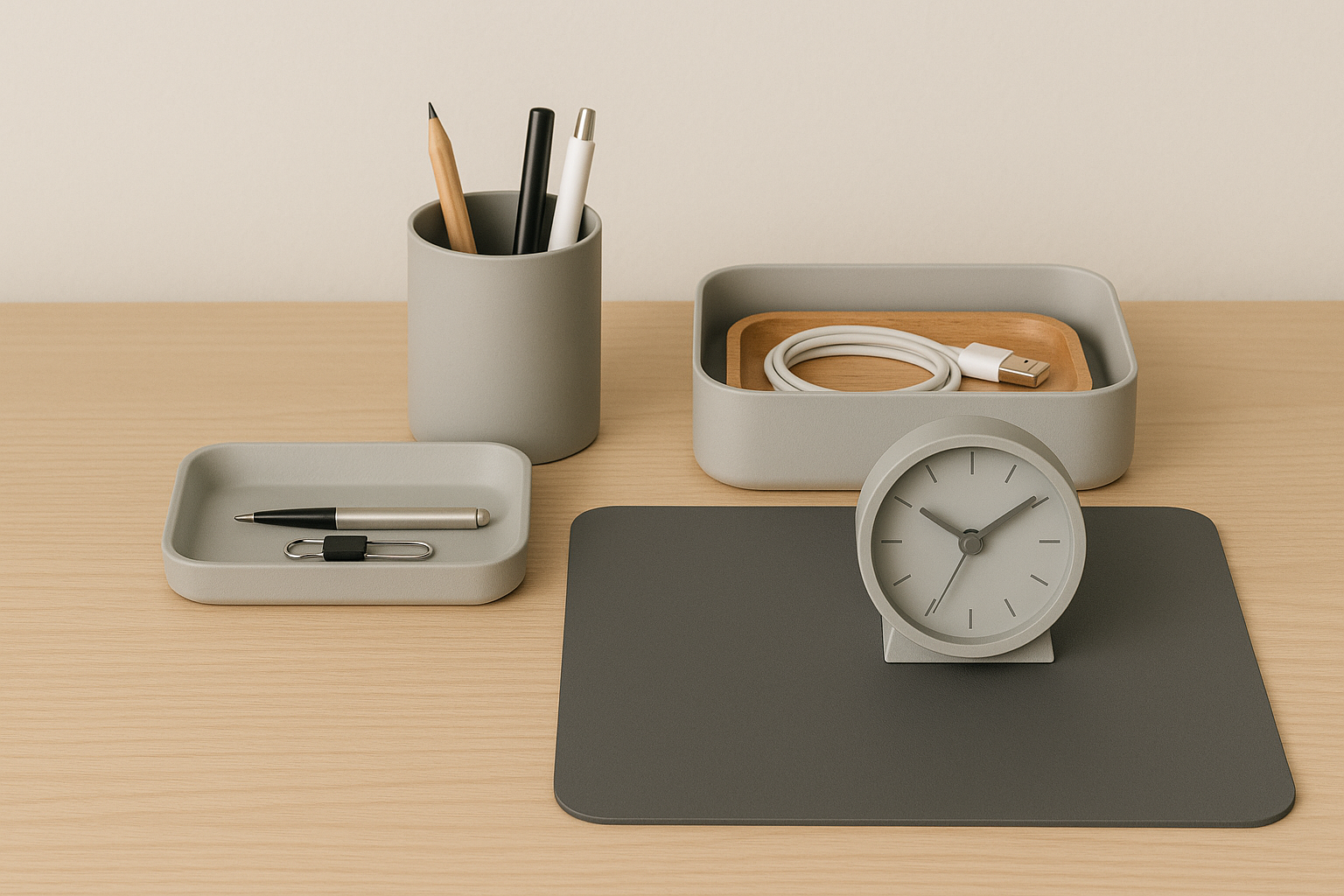 Minimalist desk accessories for workspace organisation and style