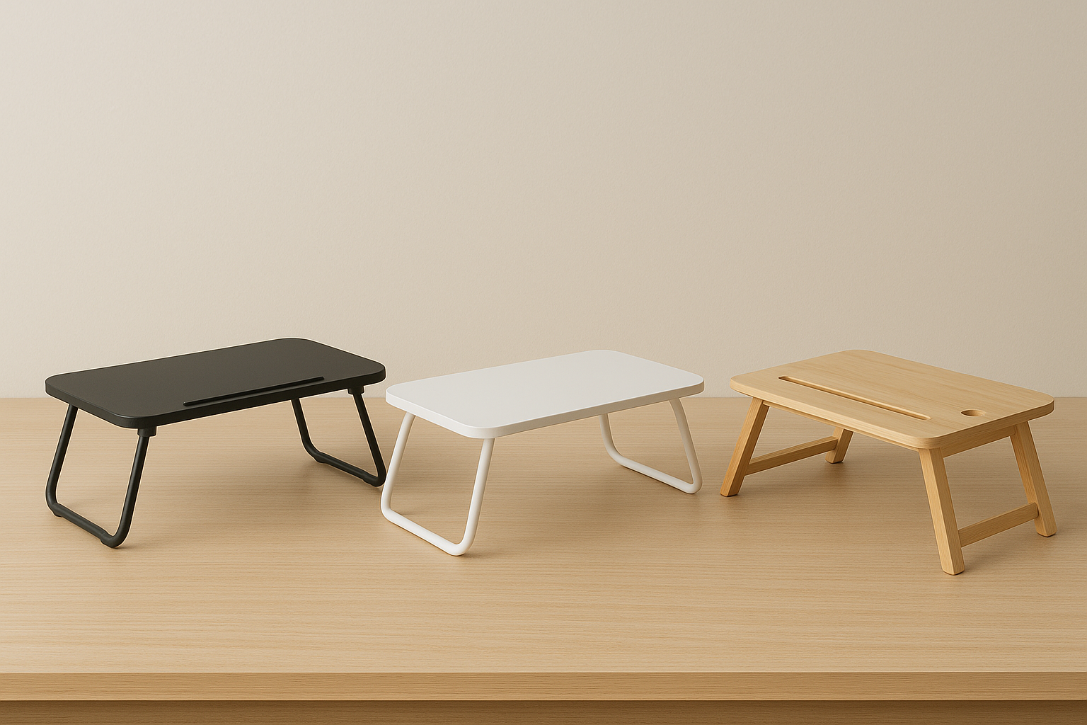 Minimalist portable desks and laptop tables for flexible workspaces