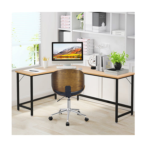 Wood L Shaped Computer Desk with Adjustable Foot Pad