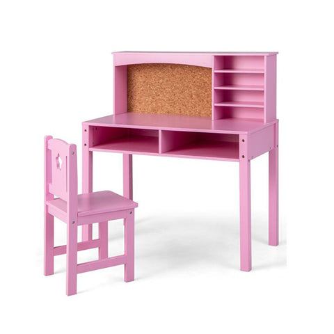 Kids Desk And Chair Set With Hutch And Cork Bulletin Board Pink