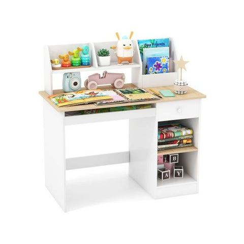Kids Study Desk With Storage Shelves And Keyboard Tray