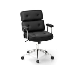 Leather Upholstered Office Chair With Button Tufted Back