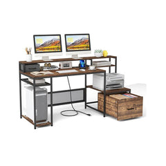 170 Cm Computer Desk With Monitor Stand And File Drawer